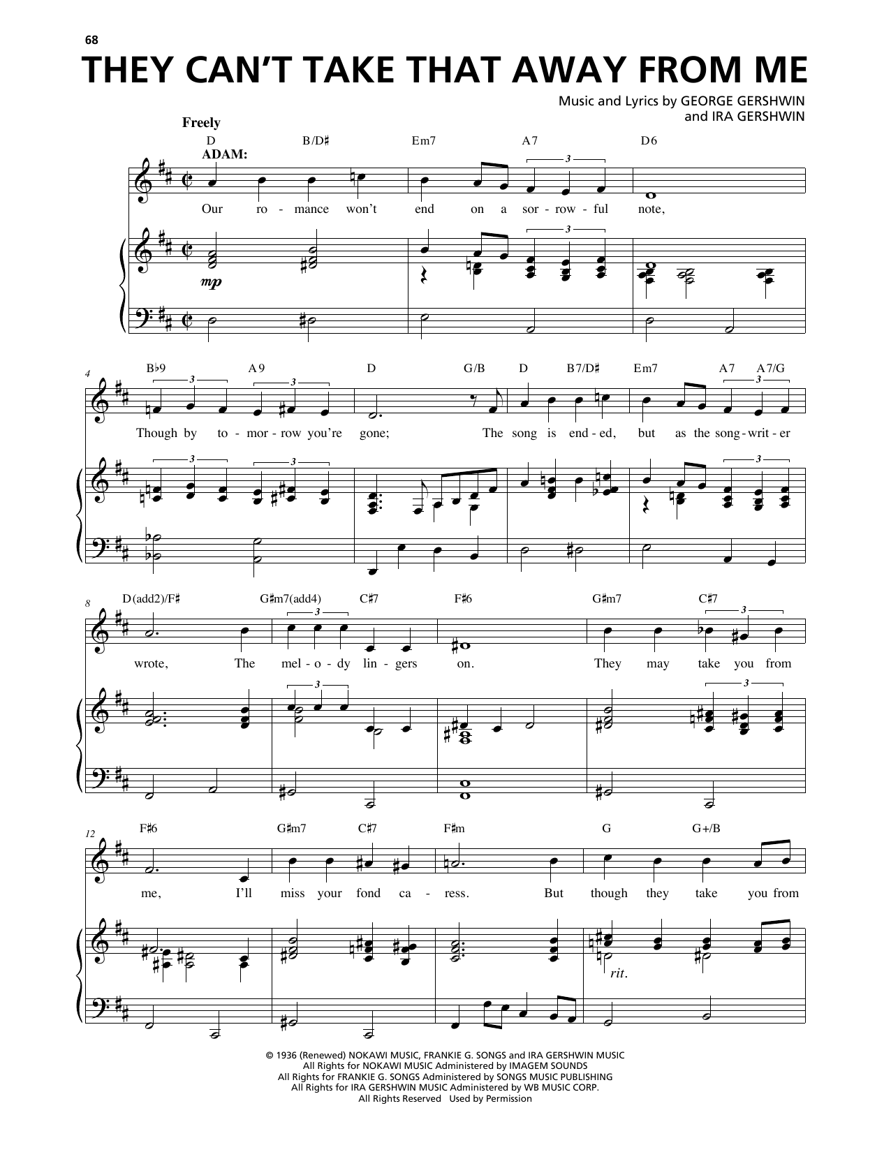 George Gershwin & Ira Gershwin They Can't Take That Away From Me (from An American In Paris) sheet music notes and chords arranged for Piano & Vocal