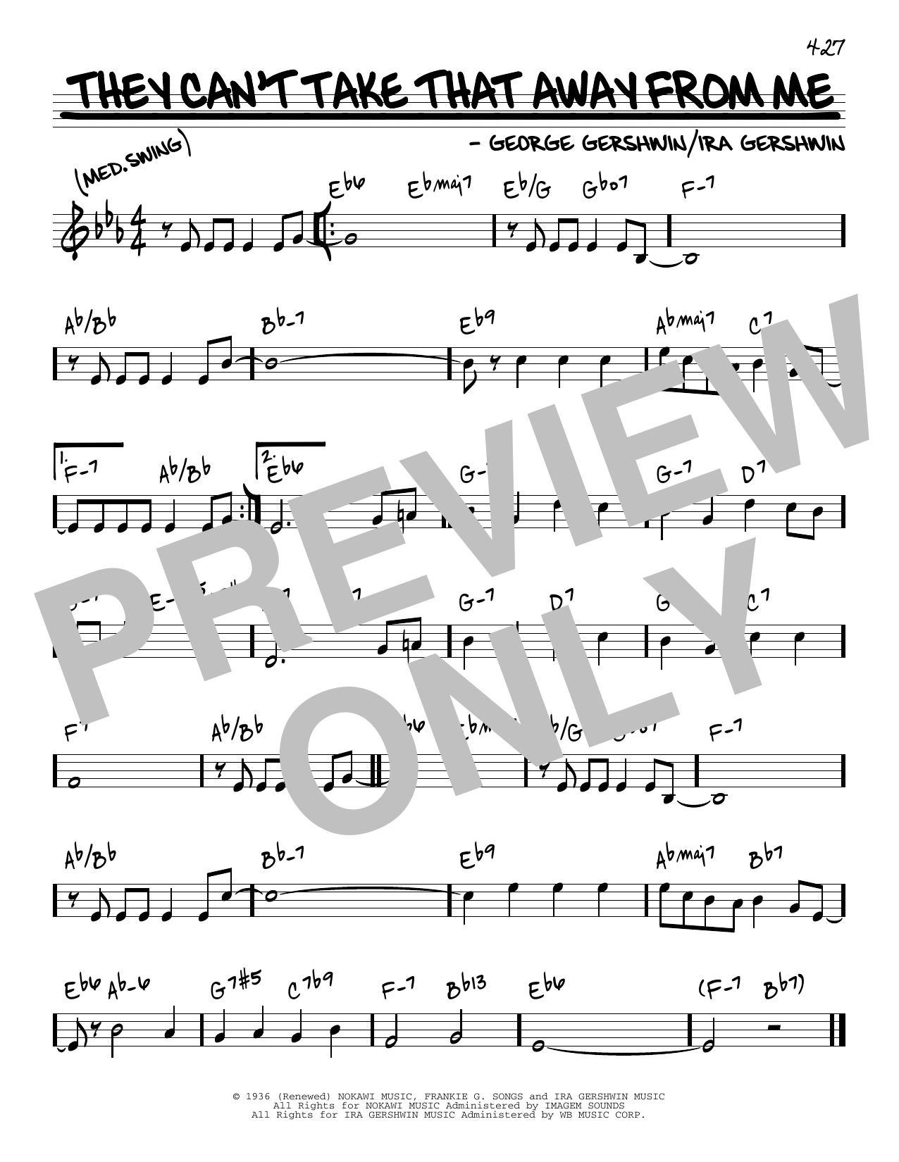George Gershwin & Ira Gershwin They Can't Take That Away From Me sheet music notes and chords arranged for Real Book – Melody & Chords