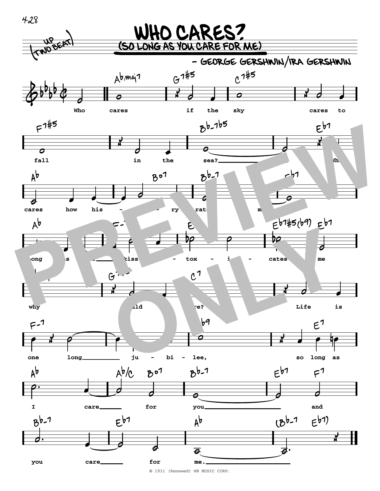 George Gershwin & Ira Gershwin Who Cares? (So Long As You Care For Me) (Low Voice) sheet music notes and chords arranged for Real Book – Melody, Lyrics & Chords
