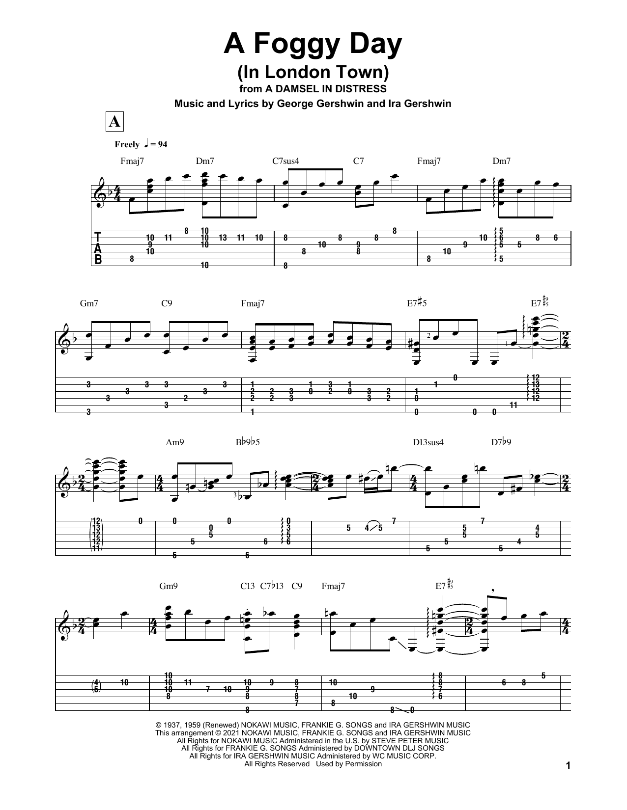 George Gershwin A Foggy Day (In London Town) (arr. Matt Otten) sheet music notes and chords arranged for Solo Guitar