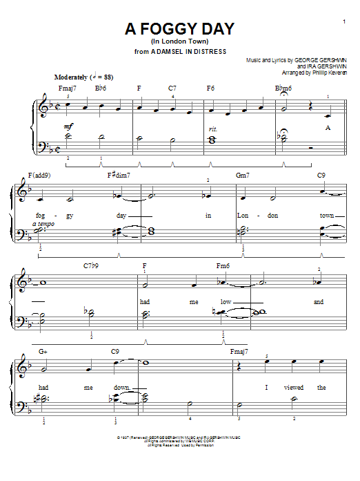 George Gershwin A Foggy Day (In London Town) (arr. Phillip Keveren) sheet music notes and chords arranged for Easy Piano