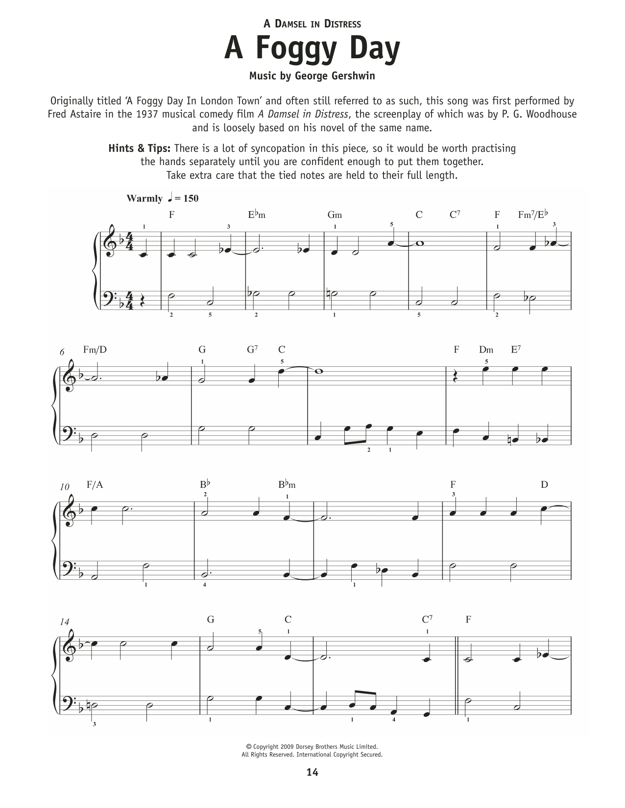 George Gershwin A Foggy Day (In London Town) (from A Damsel In Distress) sheet music notes and chords arranged for Really Easy Piano