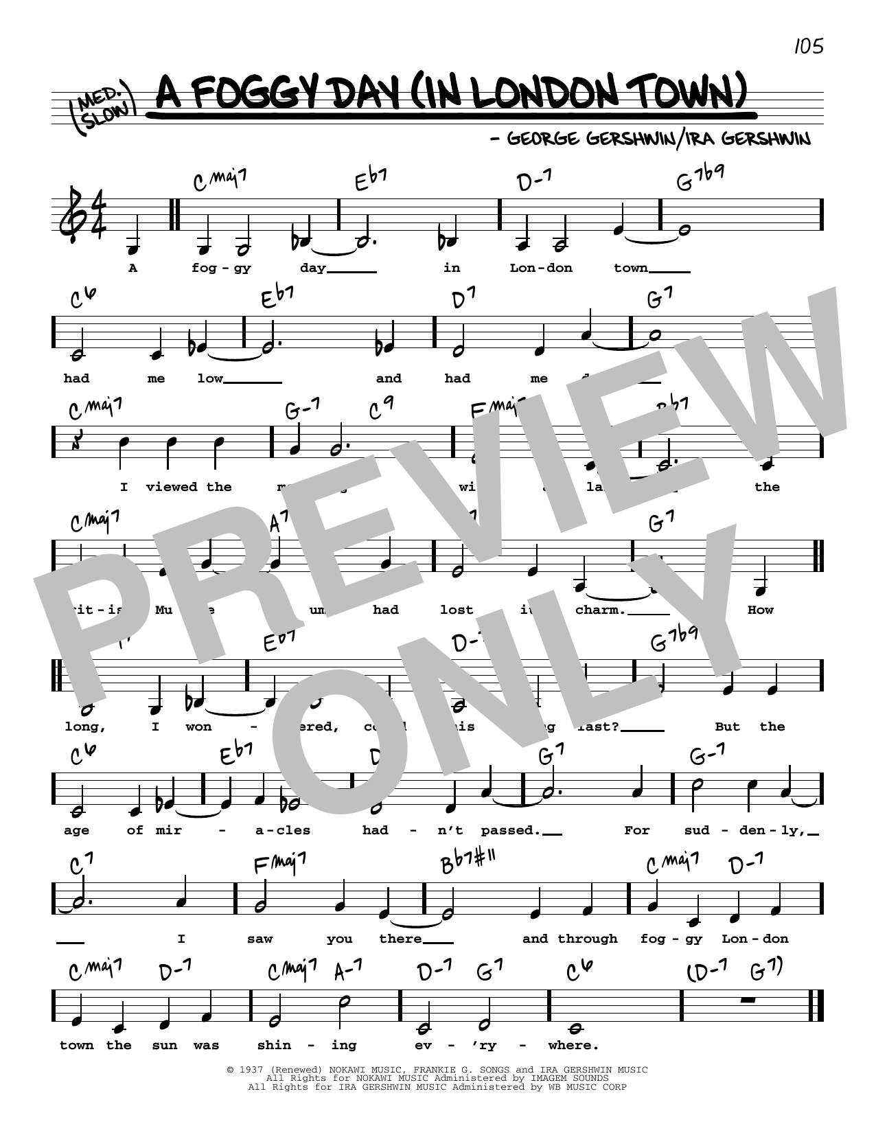 George Gershwin A Foggy Day (In London Town) (Low Voice) sheet music notes and chords arranged for Real Book – Melody, Lyrics & Chords