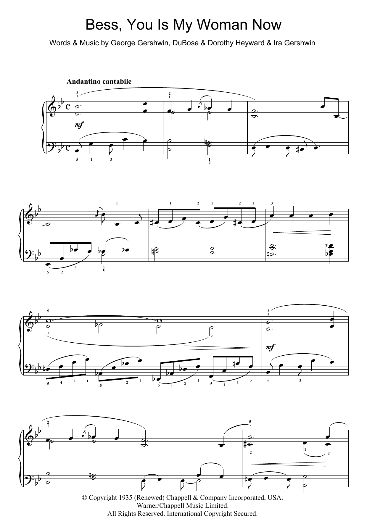 George Gershwin Bess, You Is My Woman Now (from Porgy And Bess) sheet music notes and chords arranged for Easy Piano