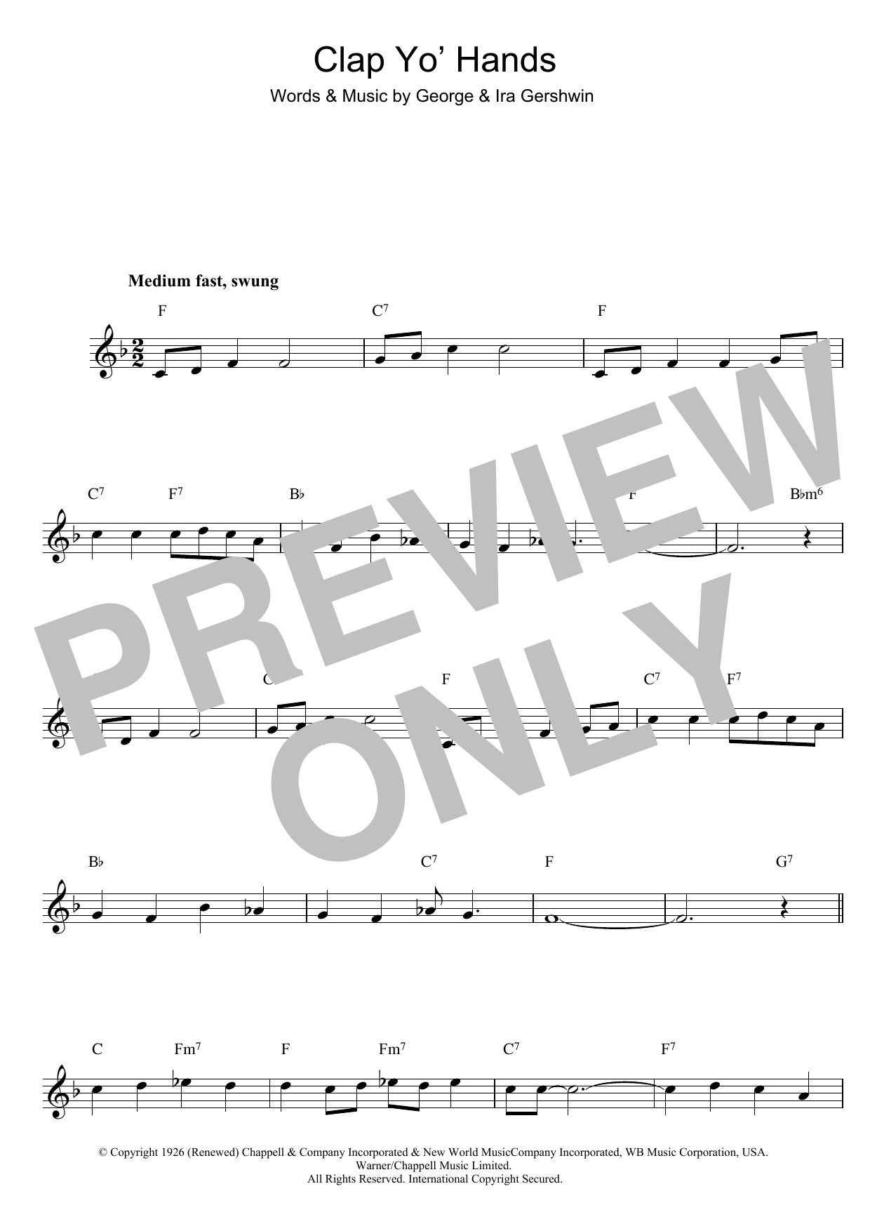 George Gershwin Clap Yo' Hands sheet music notes and chords arranged for Piano, Vocal & Guitar Chords (Right-Hand Melody)