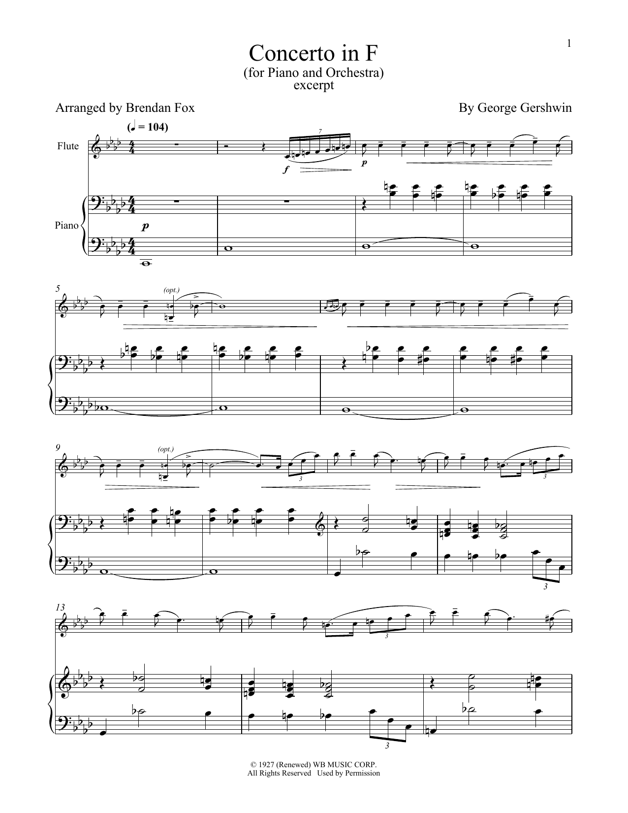 George Gershwin Concerto In F (For Piano & Orchestra) (excerpt) sheet music notes and chords arranged for Clarinet and Piano