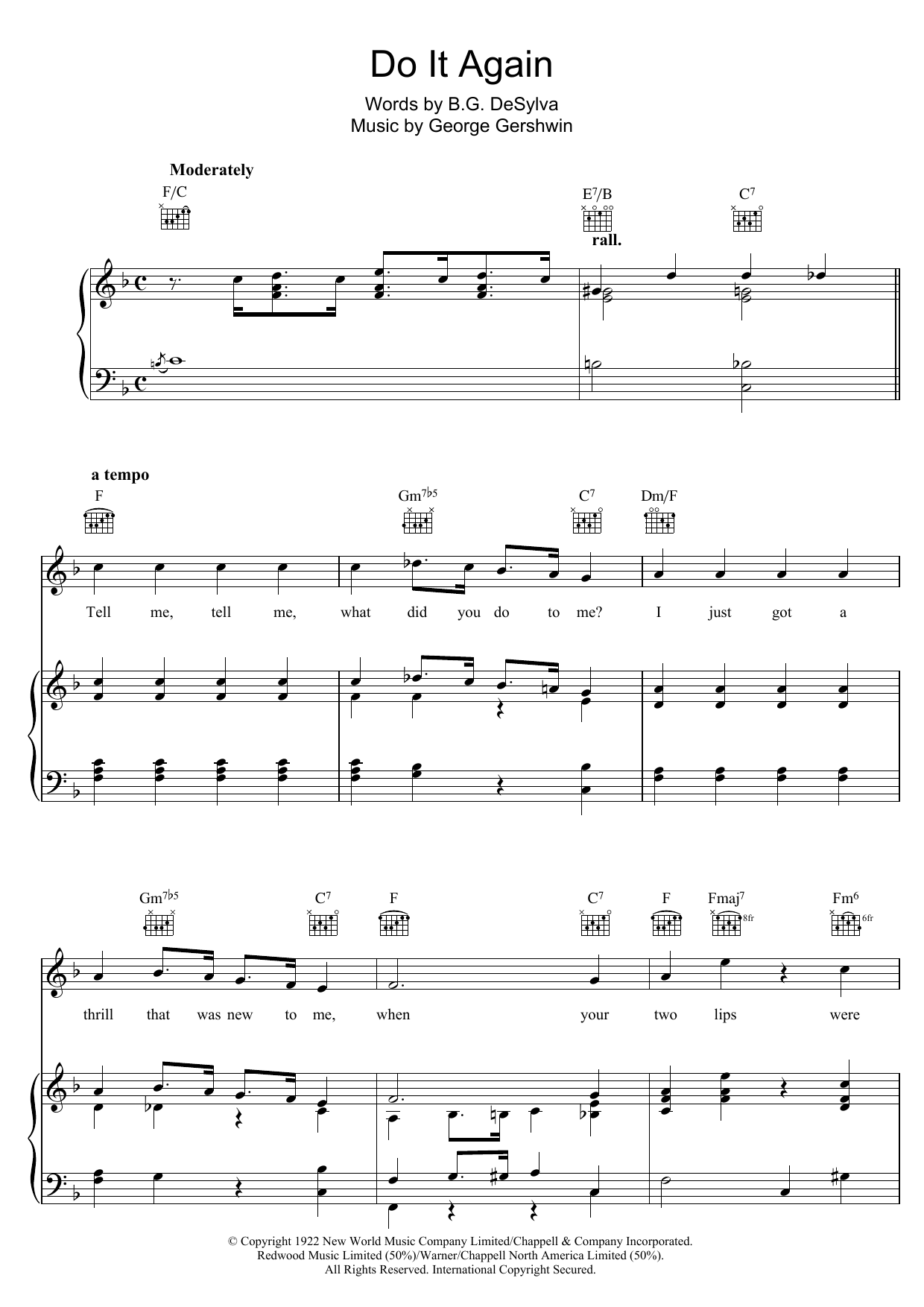 George Gershwin Do It Again sheet music notes and chords arranged for Real Book – Melody & Chords