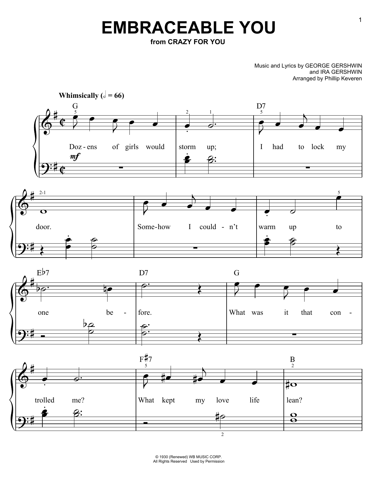 George Gershwin Embraceable You (arr. Phillip Keveren) sheet music notes and chords arranged for Easy Piano