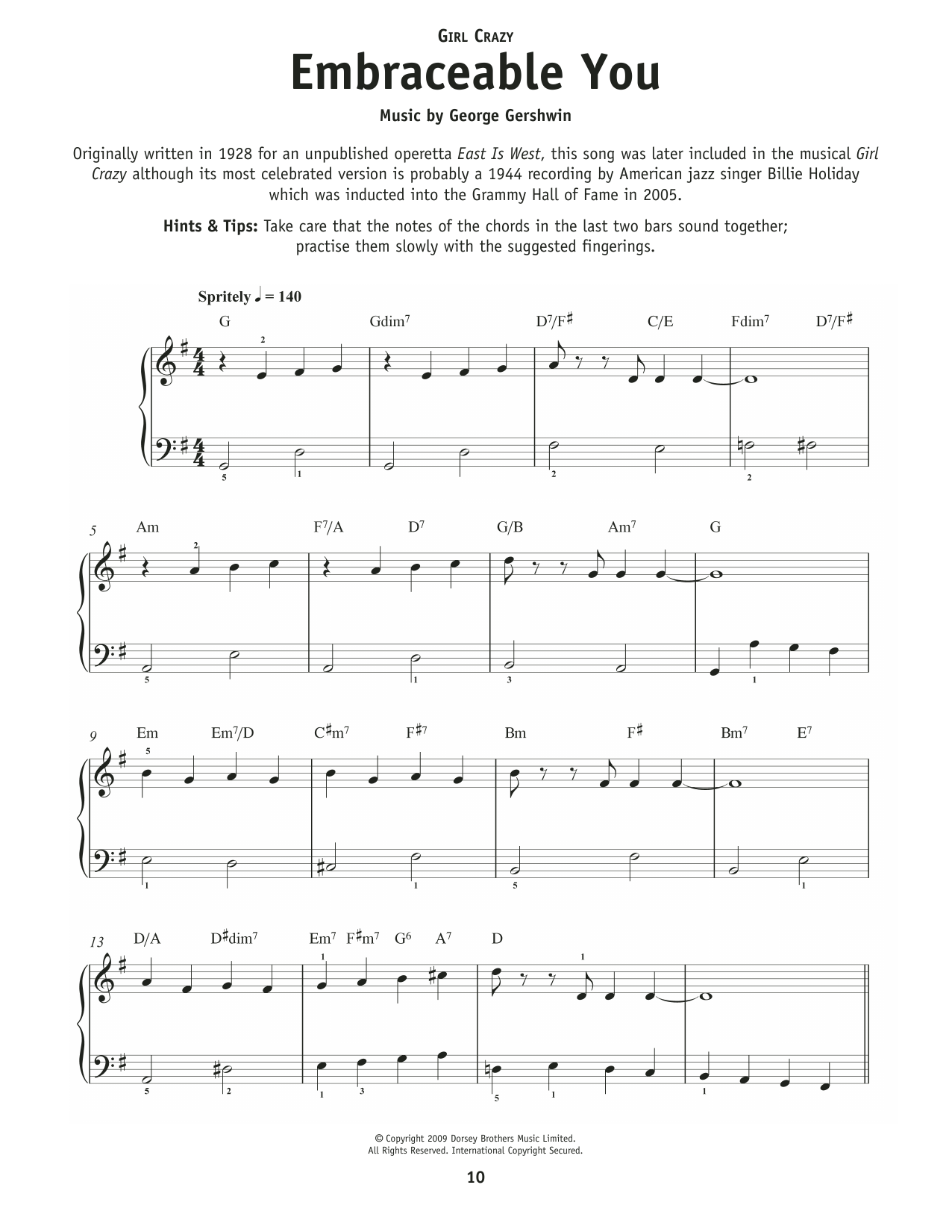 George Gershwin Embraceable You (from Crazy For You) sheet music notes and chords arranged for Really Easy Piano