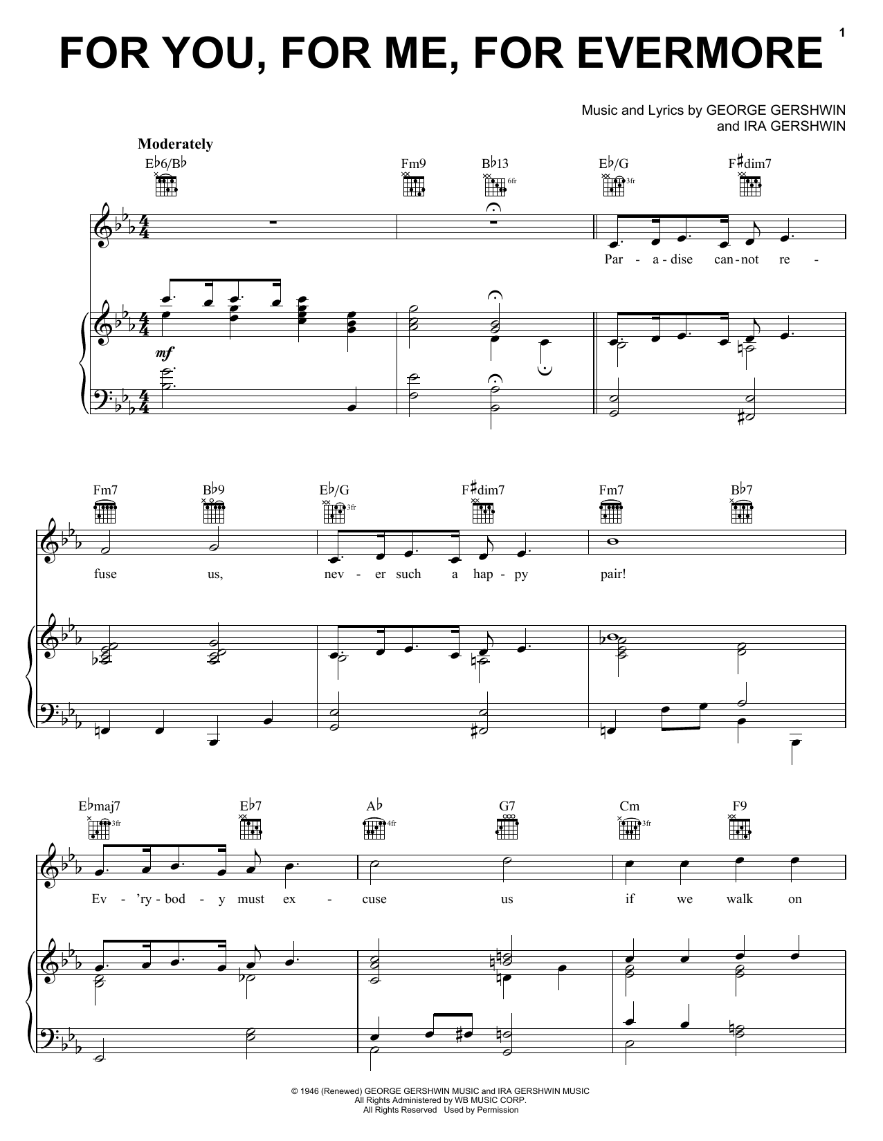 George Gershwin For You, For Me For Evermore sheet music notes and chords arranged for Easy Piano