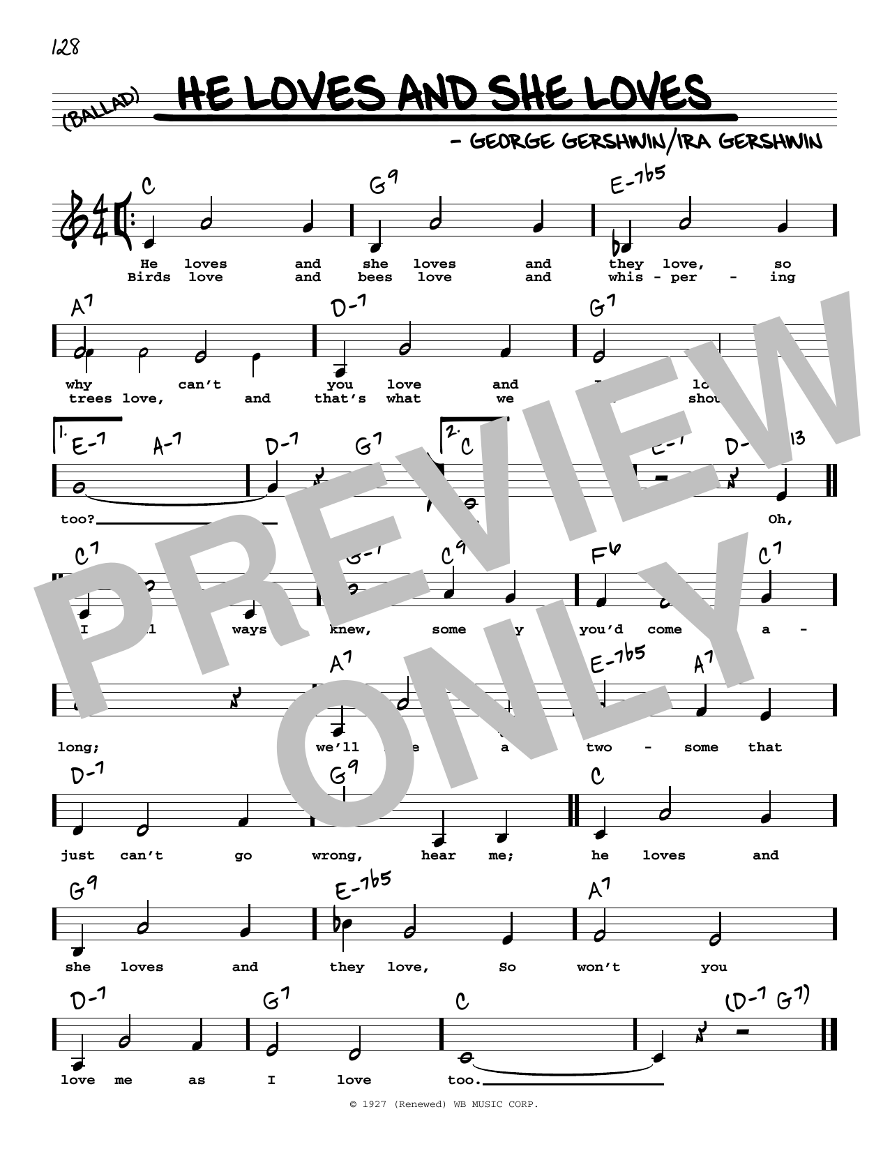 George Gershwin He Loves And She Loves (Low Voice) sheet music notes and chords arranged for Real Book – Melody, Lyrics & Chords