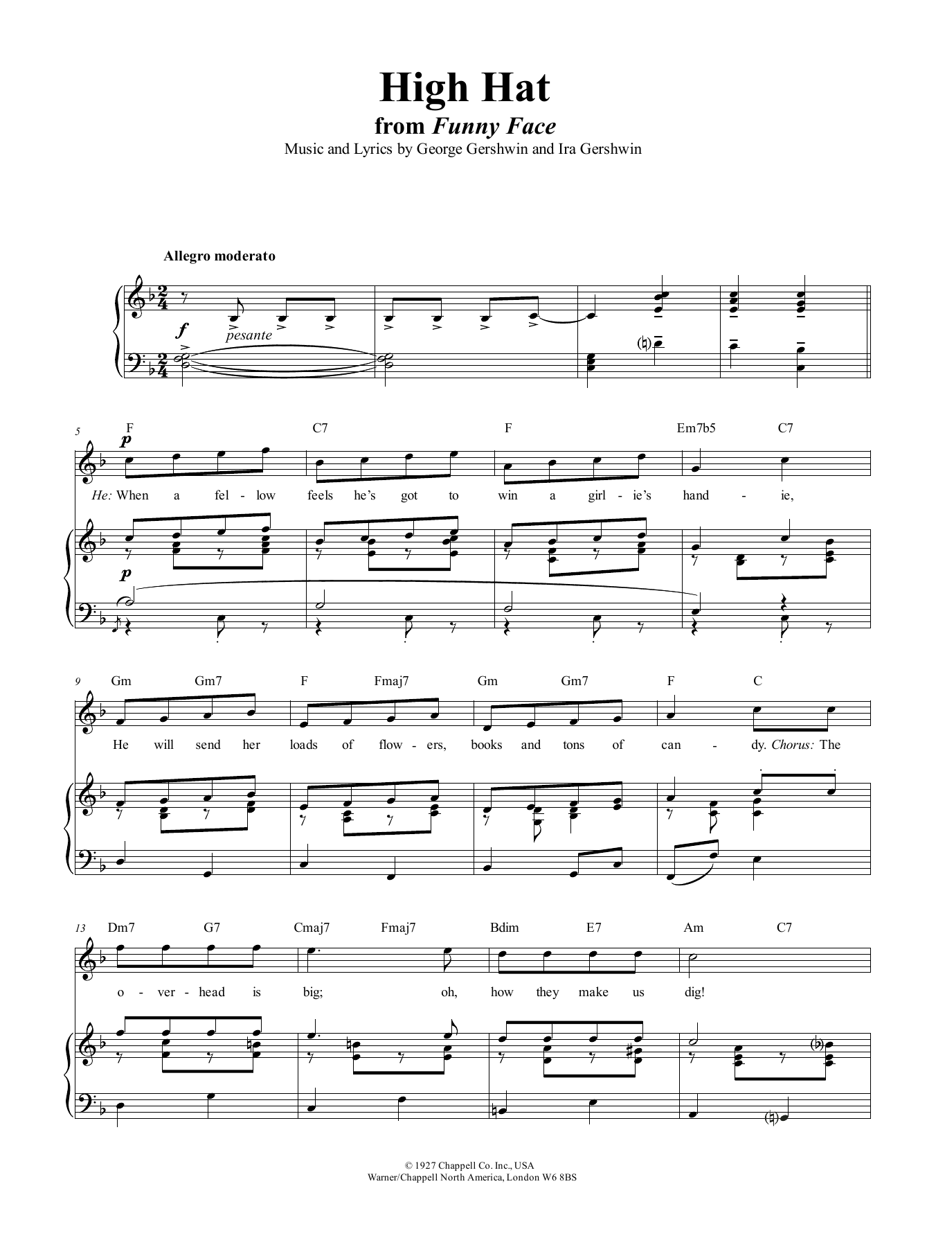 George Gershwin High Hat sheet music notes and chords arranged for Piano, Vocal & Guitar Chords (Right-Hand Melody)