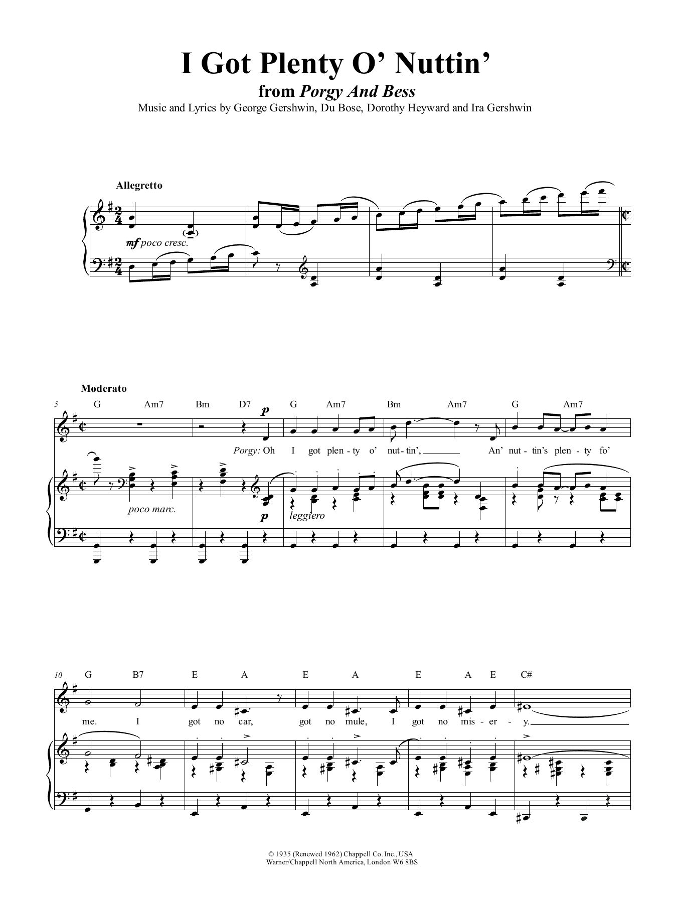 George Gershwin I Got Plenty O' Nuttin' (from Porgy And Bess) sheet music notes and chords arranged for Piano, Vocal & Guitar Chords (Right-Hand Melody)