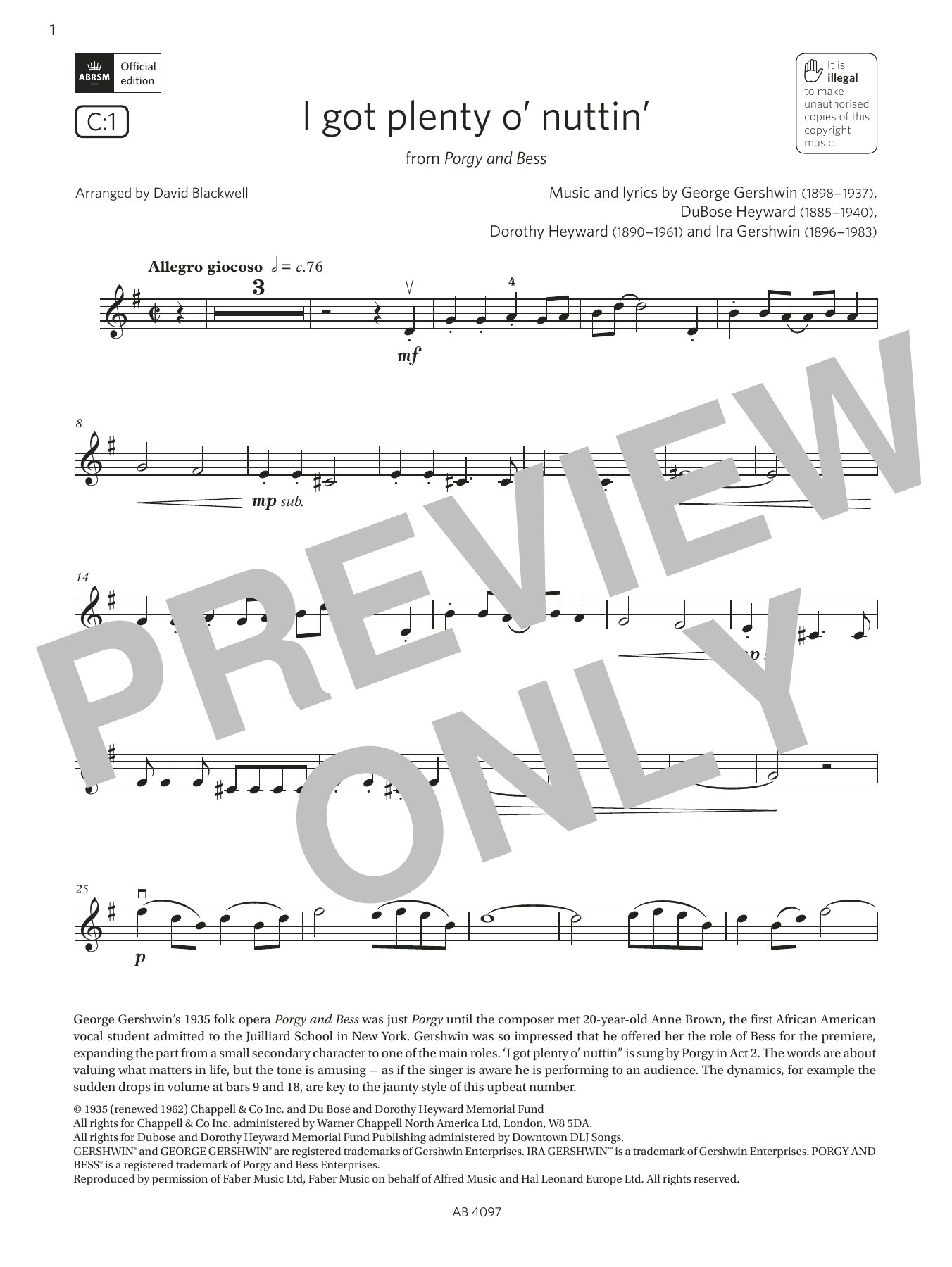 George Gershwin I got plenty o' nuttin' (Grade 3, C1, from the ABRSM Violin Syllabus from 2024) sheet music notes and chords arranged for Violin Solo