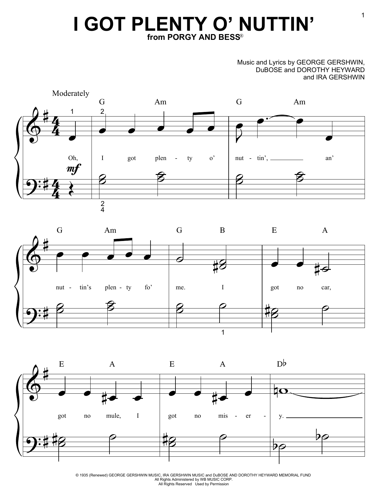 George Gershwin I Got Plenty O' Nuttin' sheet music notes and chords arranged for Viola Solo