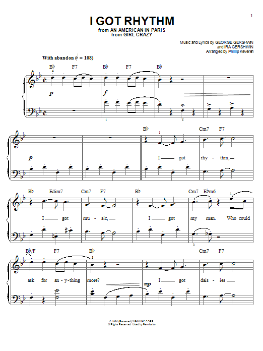 George Gershwin I Got Rhythm (arr. Phillip Keveren) sheet music notes and chords arranged for Piano Solo