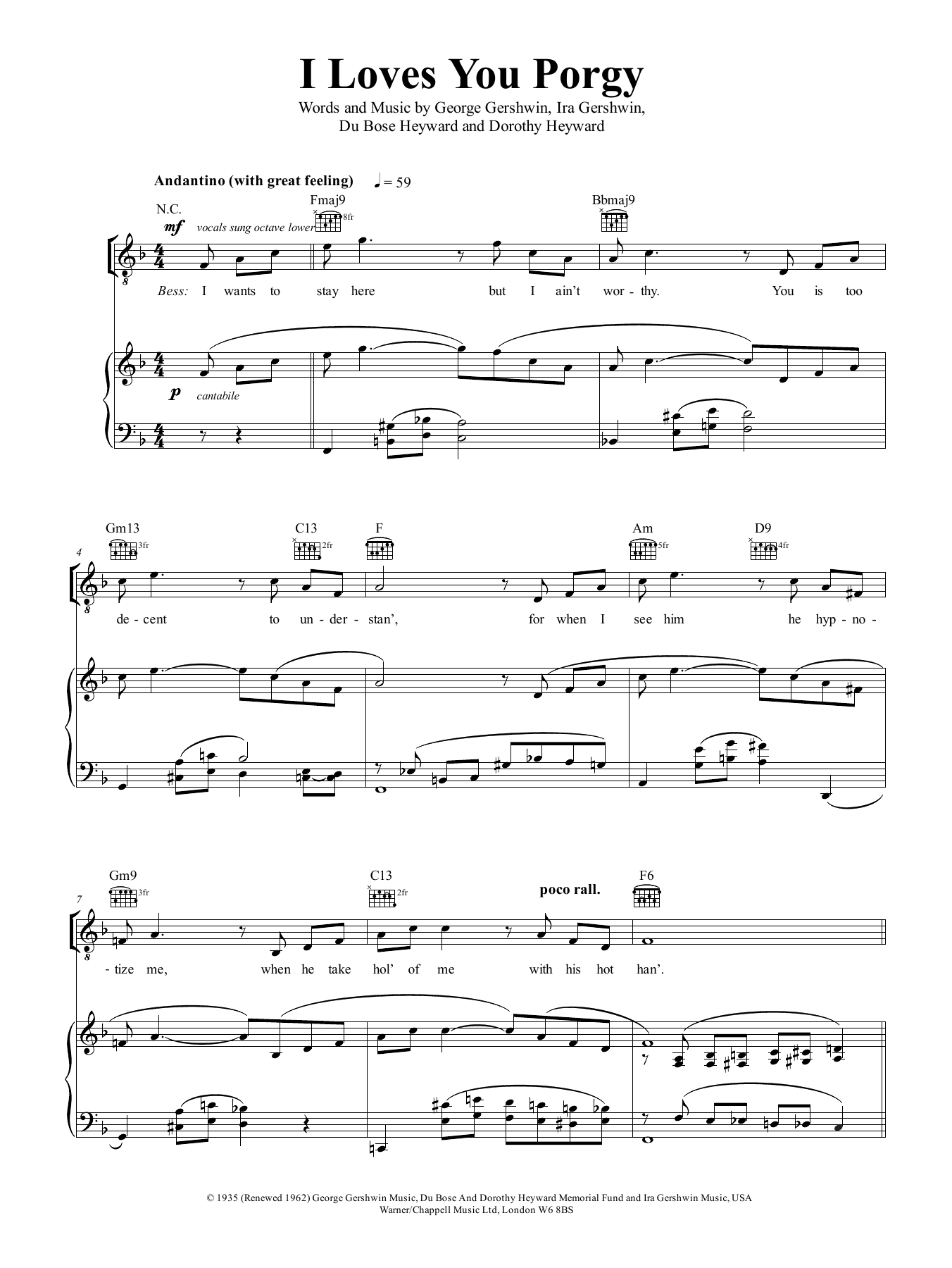 George Gershwin I Loves You, Porgy (from Porgy And Bess) sheet music notes and chords arranged for Piano, Vocal & Guitar Chords (Right-Hand Melody)
