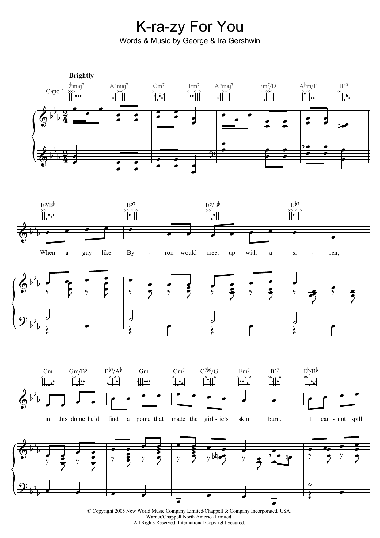 George Gershwin K-ra-zy For You sheet music notes and chords arranged for Piano, Vocal & Guitar Chords