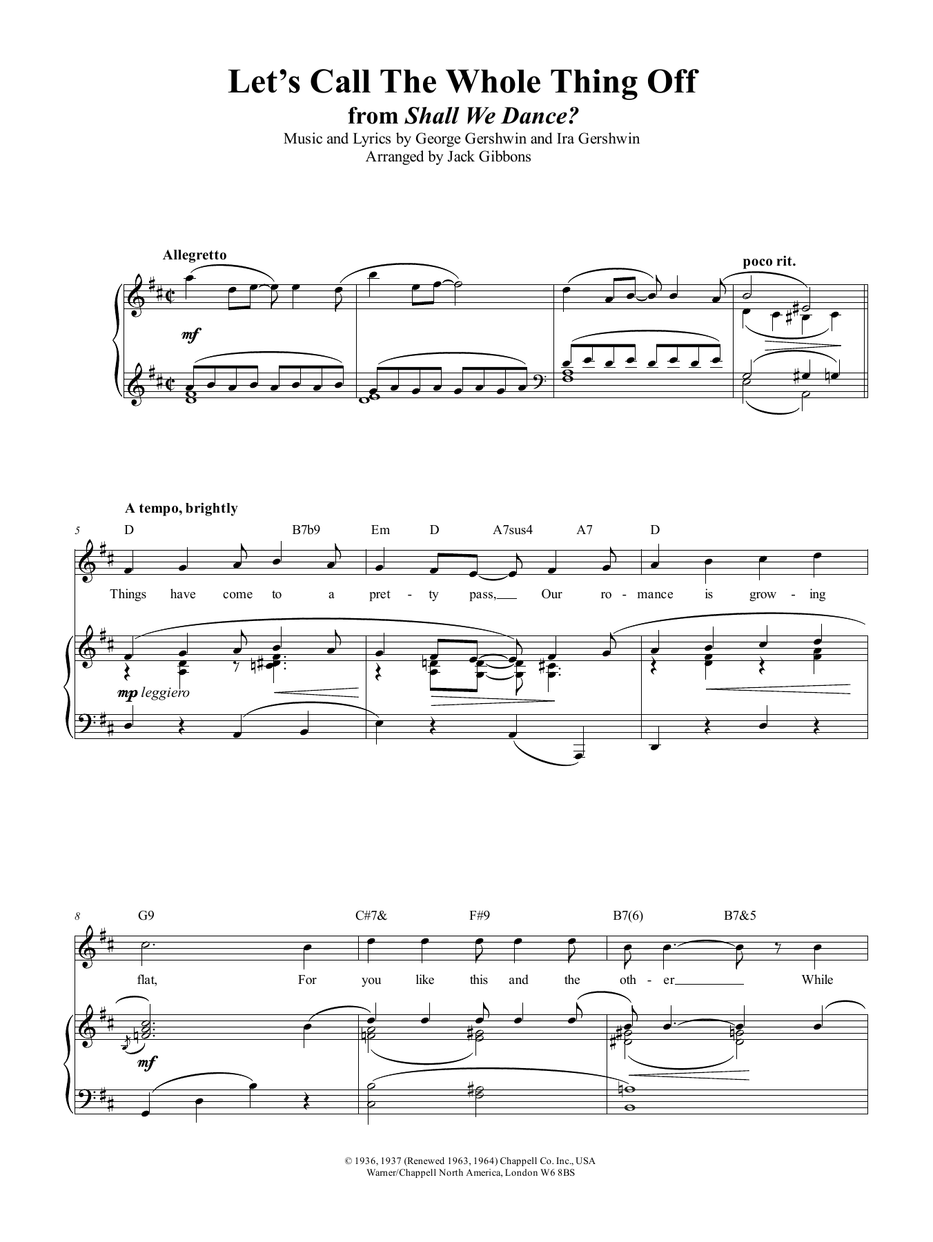 George Gershwin Let's Call The Whole Thing Off sheet music notes and chords arranged for Piano, Vocal & Guitar Chords