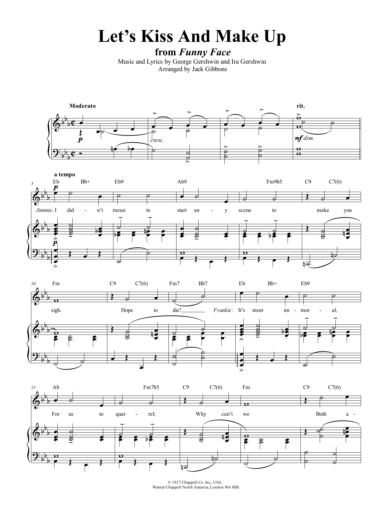 George Gershwin Let's Kiss And Make Up sheet music notes and chords arranged for Piano, Vocal & Guitar Chords (Right-Hand Melody)