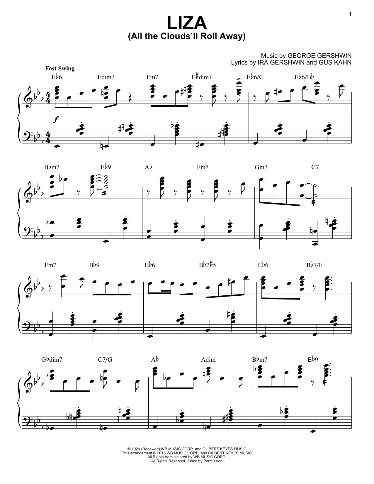 George Gershwin Liza (All The Clouds'll Roll Away) [Stride version] (arr. Brent Edstrom) sheet music notes and chords arranged for Piano Solo
