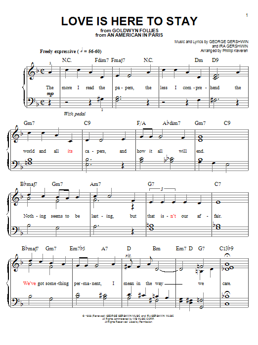 George Gershwin Love Is Here To Stay (arr. Phillip Keveren) sheet music notes and chords arranged for Easy Piano
