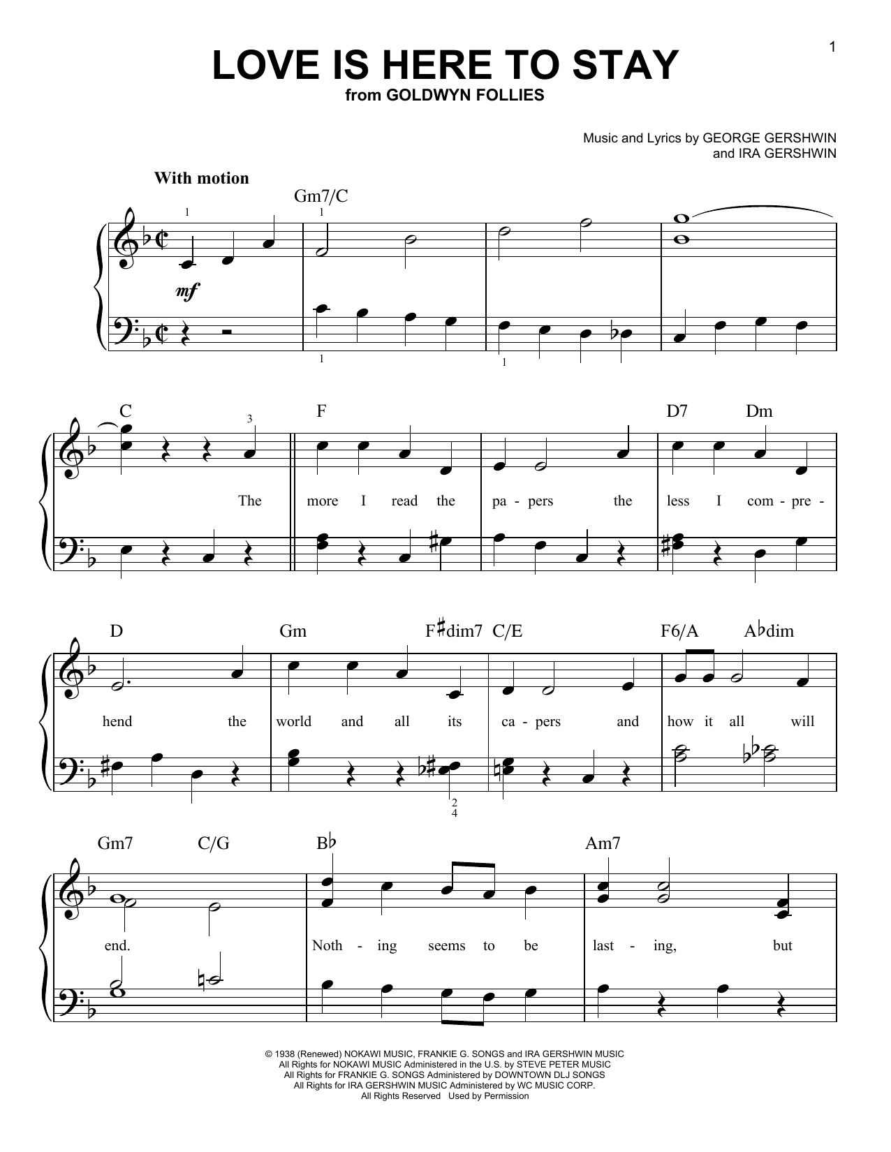 George Gershwin Love Is Here To Stay (from Goldwyn Follies) sheet music notes and chords arranged for Very Easy Piano