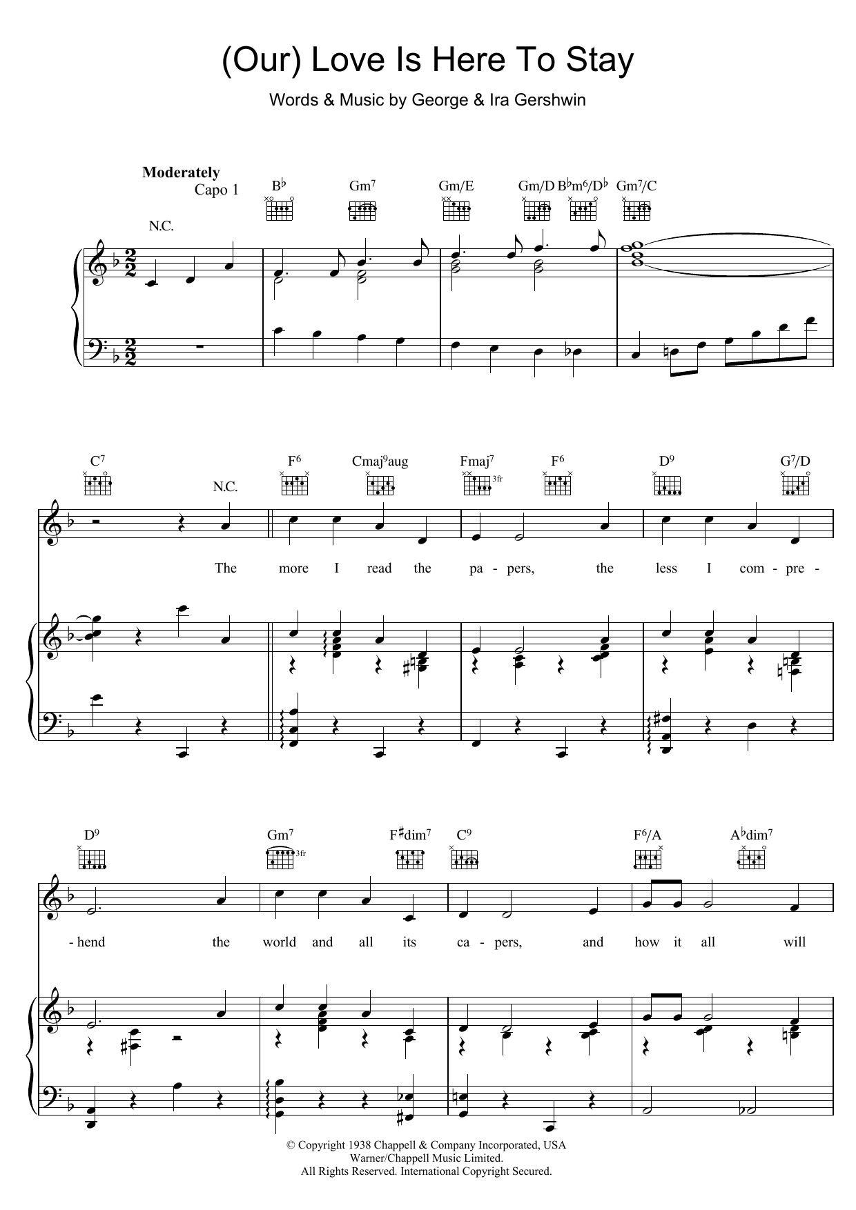 George Gershwin Love Is Here To Stay sheet music notes and chords arranged for Super Easy Piano