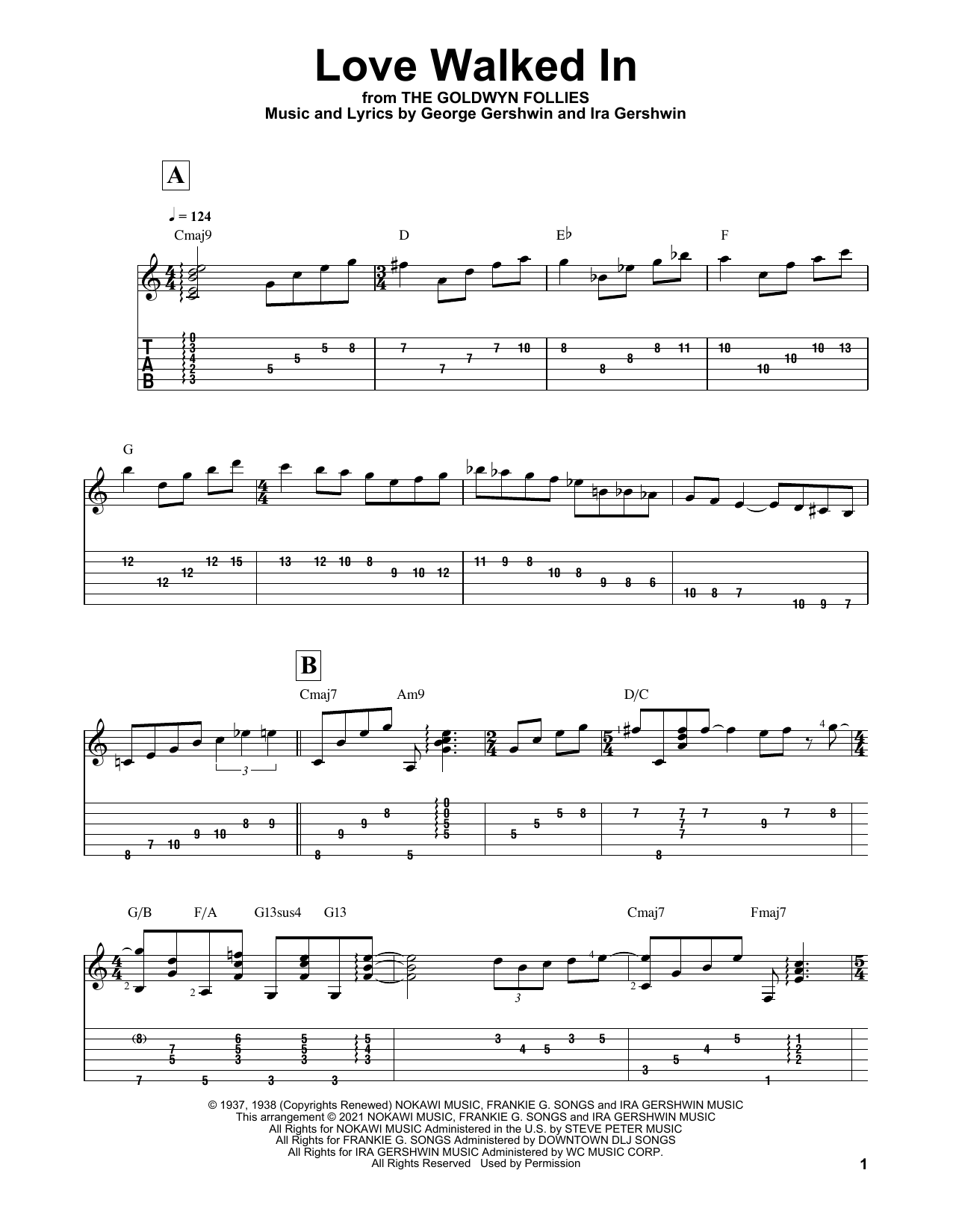 George Gershwin Love Walked In (arr. Matt Otten) sheet music notes and chords arranged for Solo Guitar