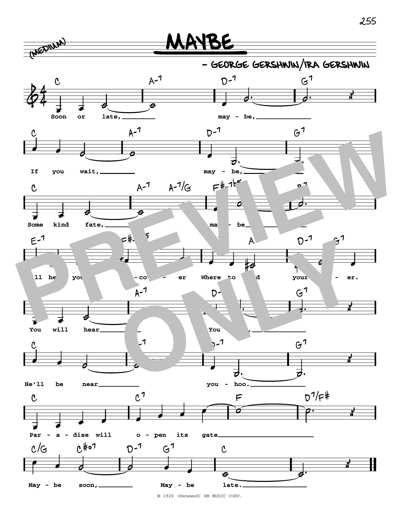 George Gershwin Maybe (Low Voice) sheet music notes and chords arranged for Real Book – Melody, Lyrics & Chords