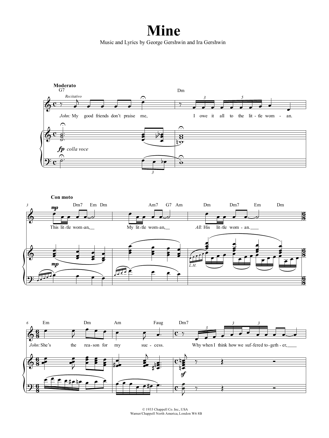 George Gershwin Mine sheet music notes and chords arranged for Piano, Vocal & Guitar Chords (Right-Hand Melody)
