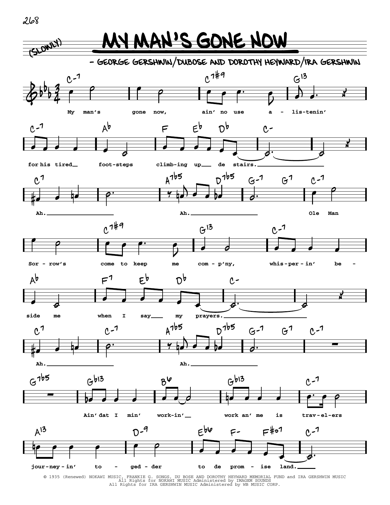 George Gershwin My Man's Gone Now (High Voice) sheet music notes and chords arranged for Real Book – Melody, Lyrics & Chords