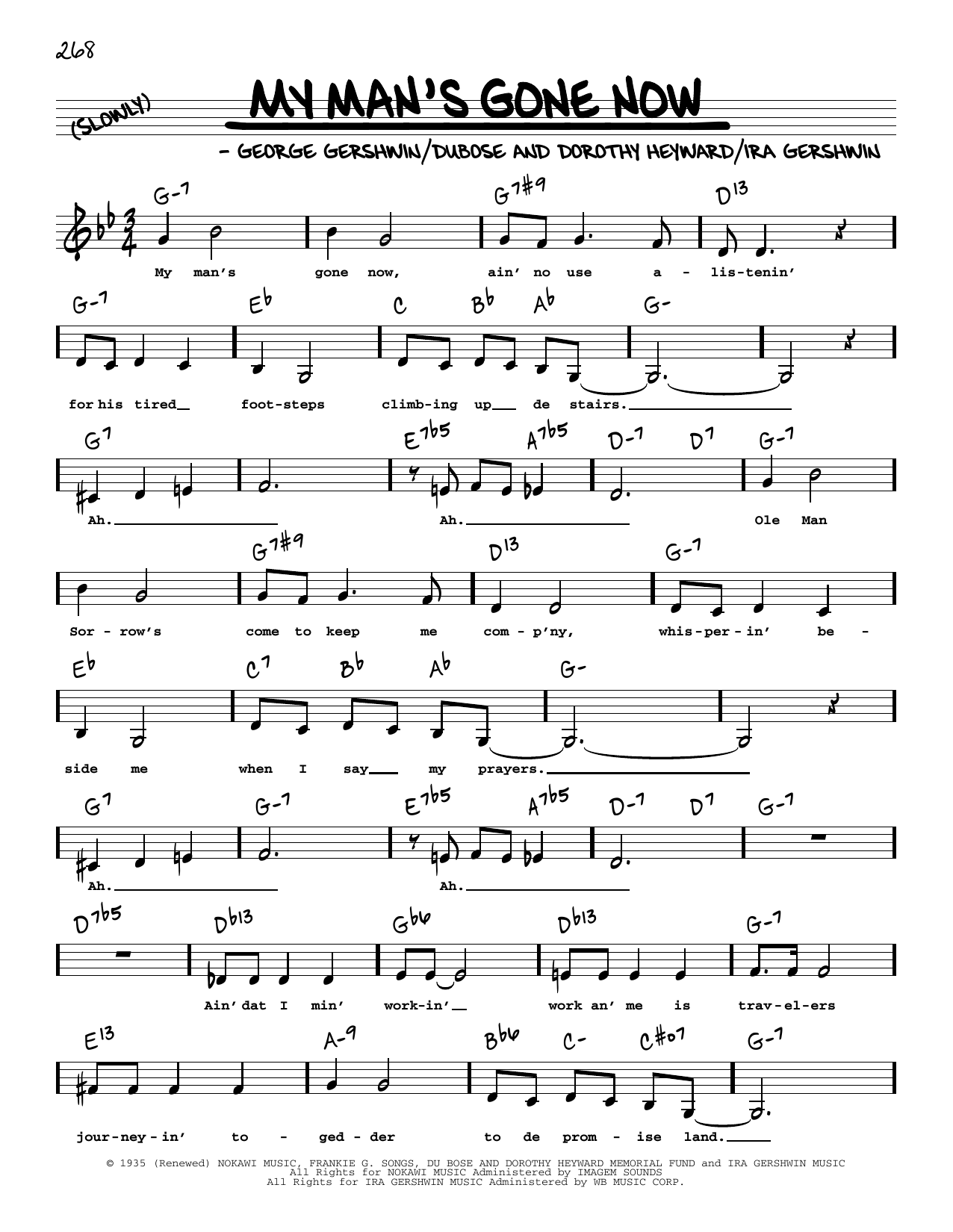 George Gershwin My Man's Gone Now (Low Voice) sheet music notes and chords arranged for Real Book – Melody, Lyrics & Chords