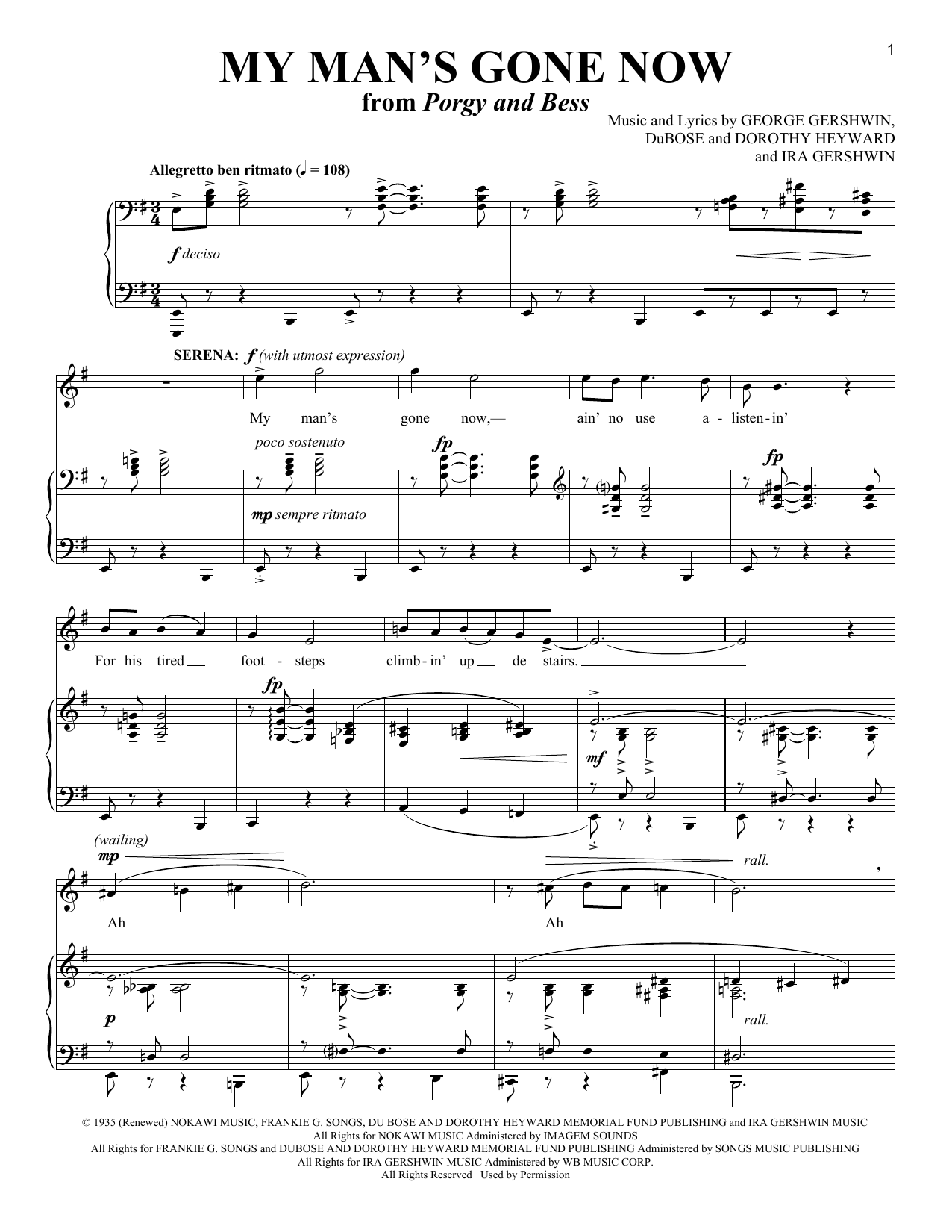 George Gershwin My Man's Gone Now sheet music notes and chords arranged for Real Book – Melody & Chords