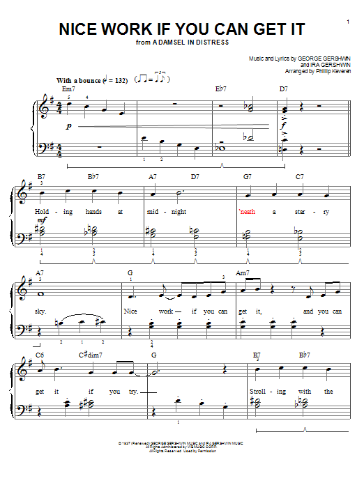 George Gershwin Nice Work If You Can Get It (arr. Phillip Keveren) sheet music notes and chords arranged for Piano Solo