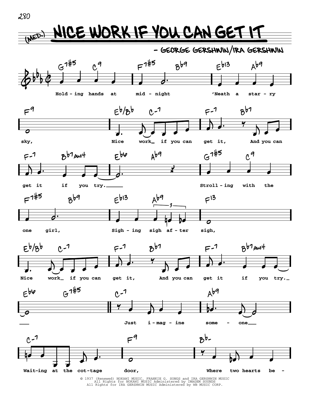 George Gershwin Nice Work If You Can Get It (Low Voice) sheet music notes and chords arranged for Real Book – Melody, Lyrics & Chords