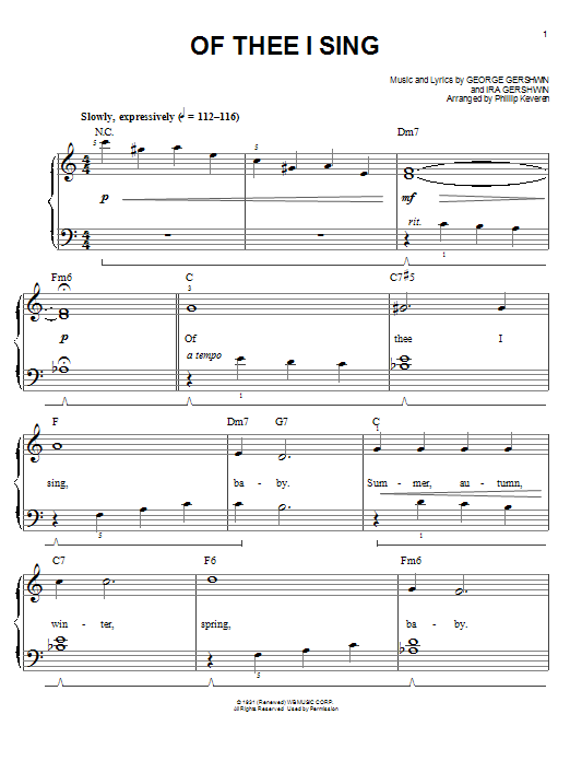 George Gershwin Of Thee I Sing (arr. Phillip Keveren) sheet music notes and chords arranged for Easy Piano