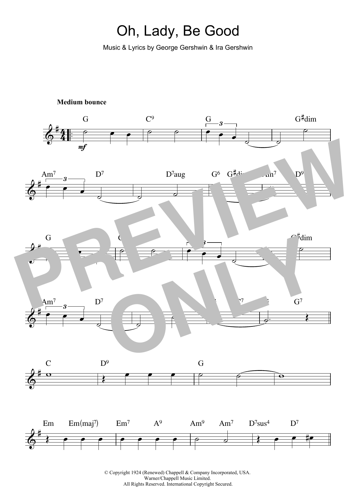 George Gershwin Oh, Lady, Be Good sheet music notes and chords arranged for Lead Sheet / Fake Book