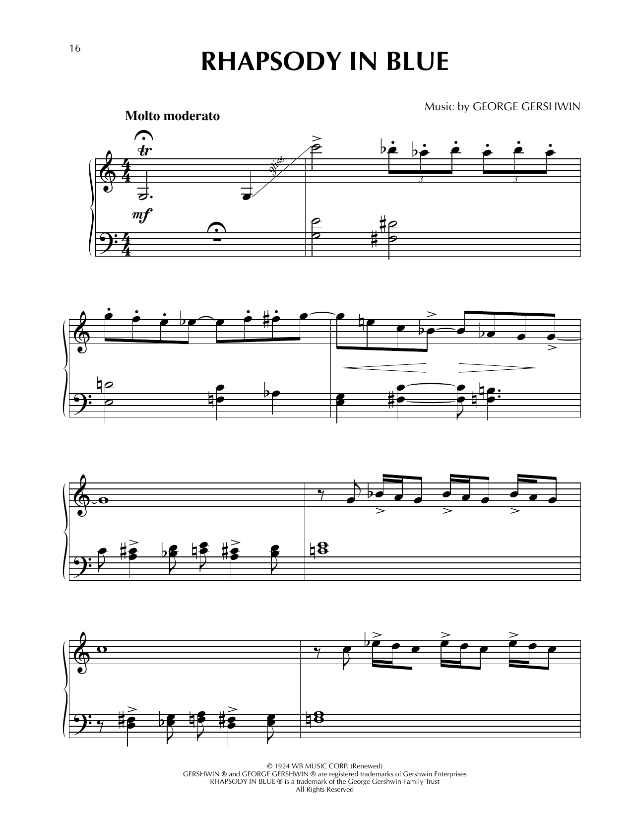 George Gershwin Rhapsody In Blue (from Fantasia 2000) sheet music notes and chords arranged for Easy Piano