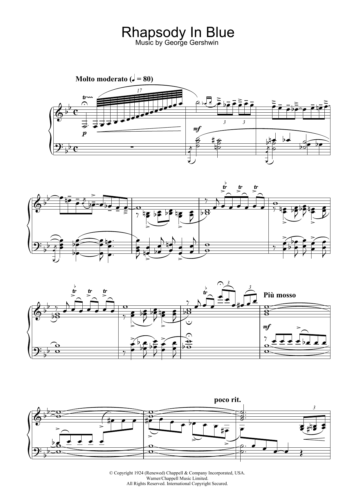 George Gershwin Rhapsody In Blue sheet music notes and chords arranged for Easy Piano