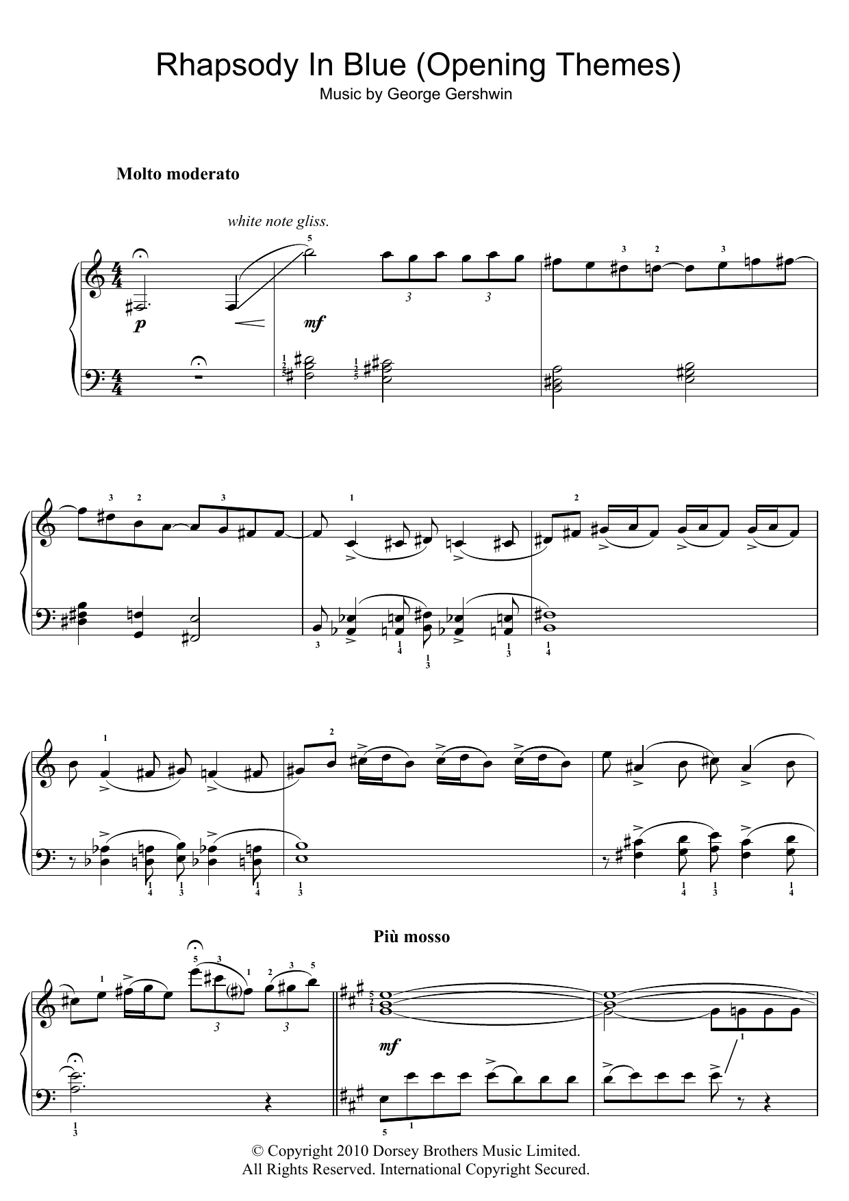 George Gershwin Rhapsody In Blue (Opening Themes) sheet music notes and chords arranged for Easy Piano