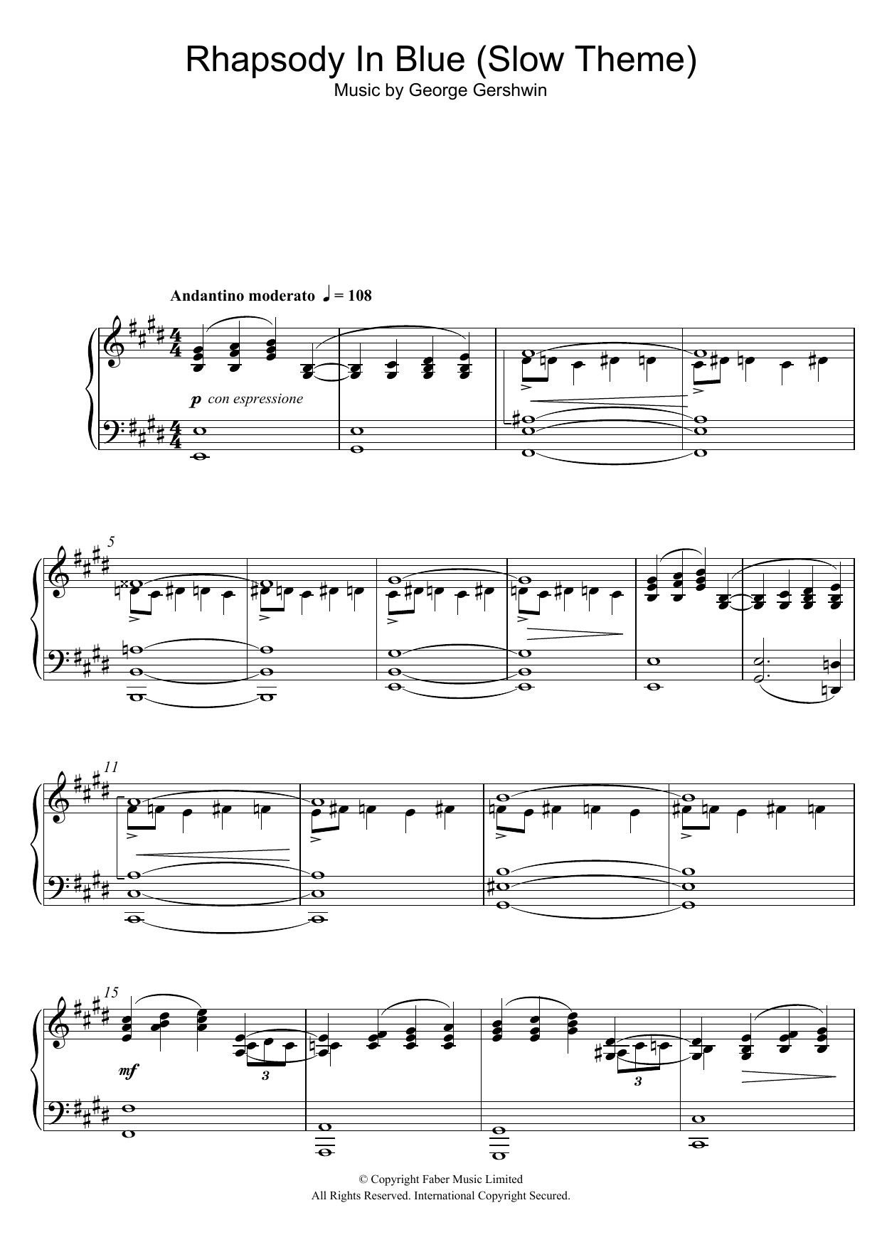 George Gershwin Rhapsody In Blue (Slow Theme) sheet music notes and chords arranged for Piano Solo