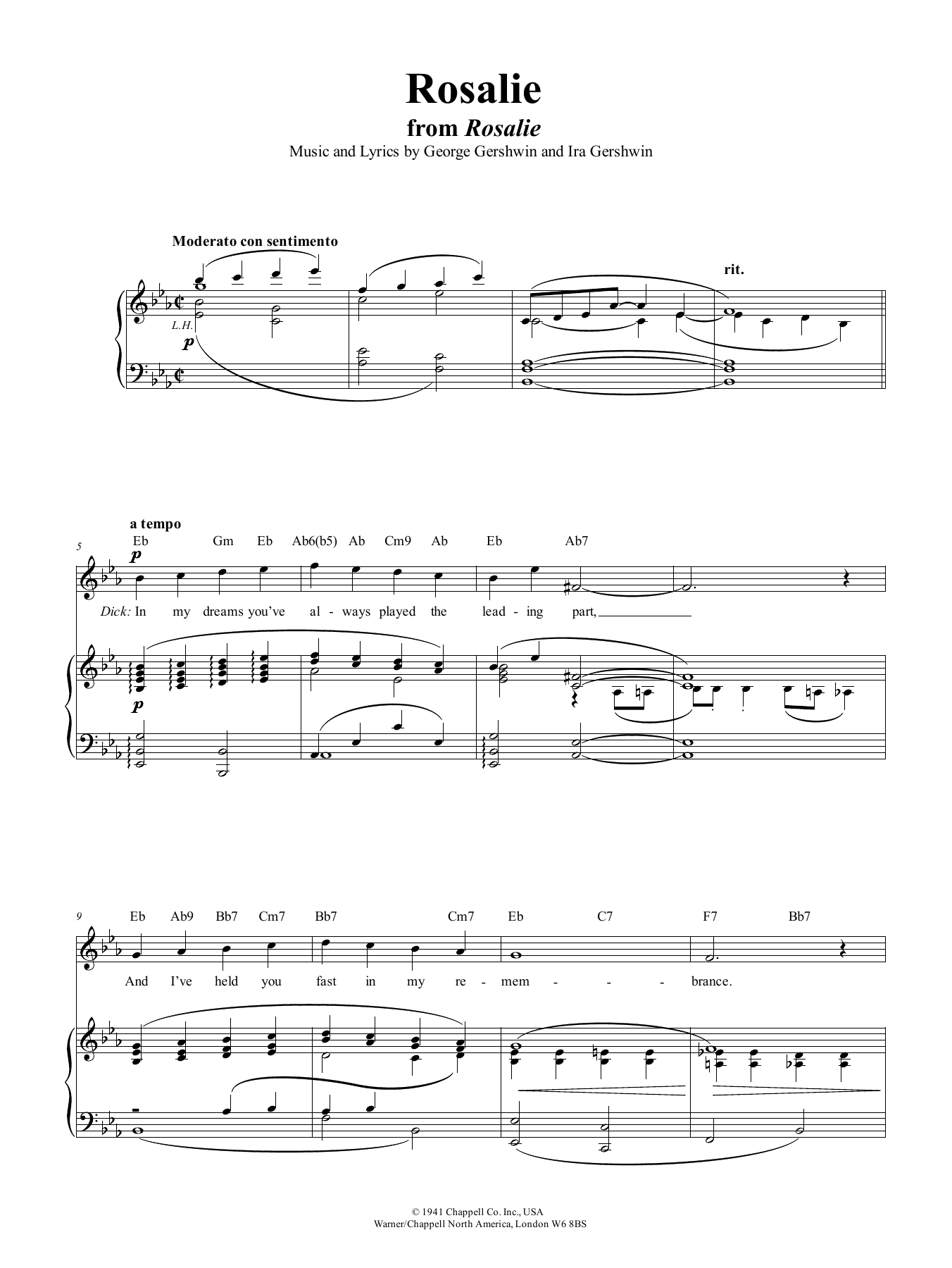 George Gershwin Rosalie sheet music notes and chords arranged for Piano, Vocal & Guitar Chords (Right-Hand Melody)