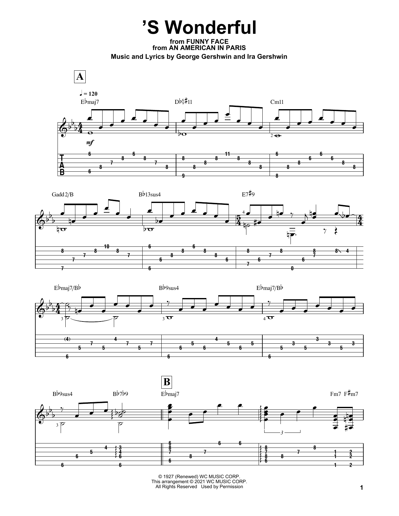 George Gershwin 'S Wonderful (arr. Matt Otten) sheet music notes and chords arranged for Solo Guitar