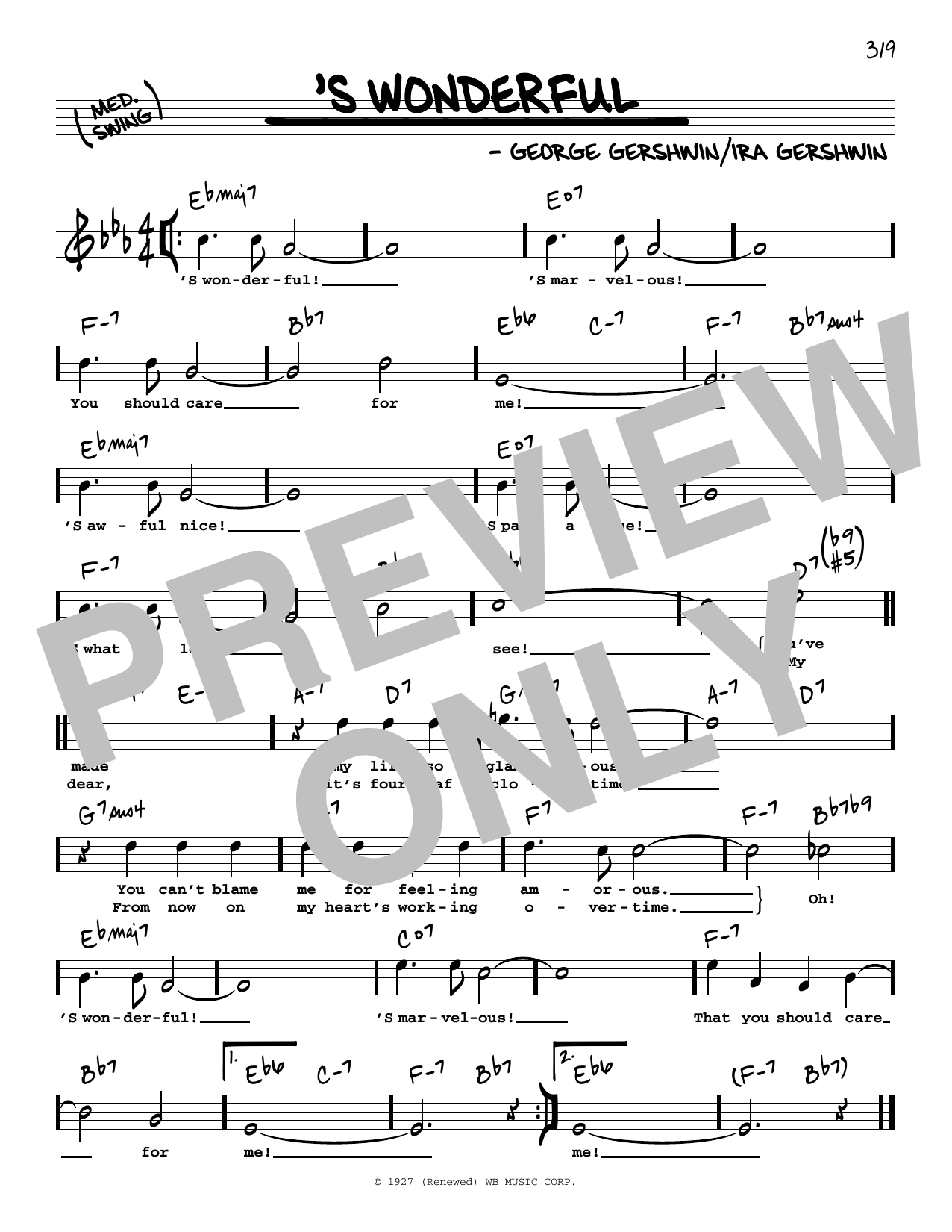 George Gershwin 'S Wonderful (High Voice) sheet music notes and chords arranged for Real Book – Melody, Lyrics & Chords