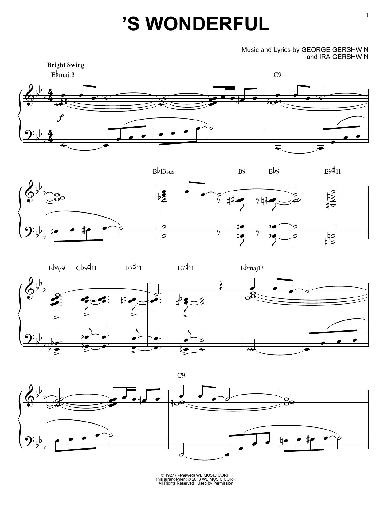 George Gershwin 'S Wonderful [Jazz version] (arr. Brent Edstrom) sheet music notes and chords arranged for Piano Solo