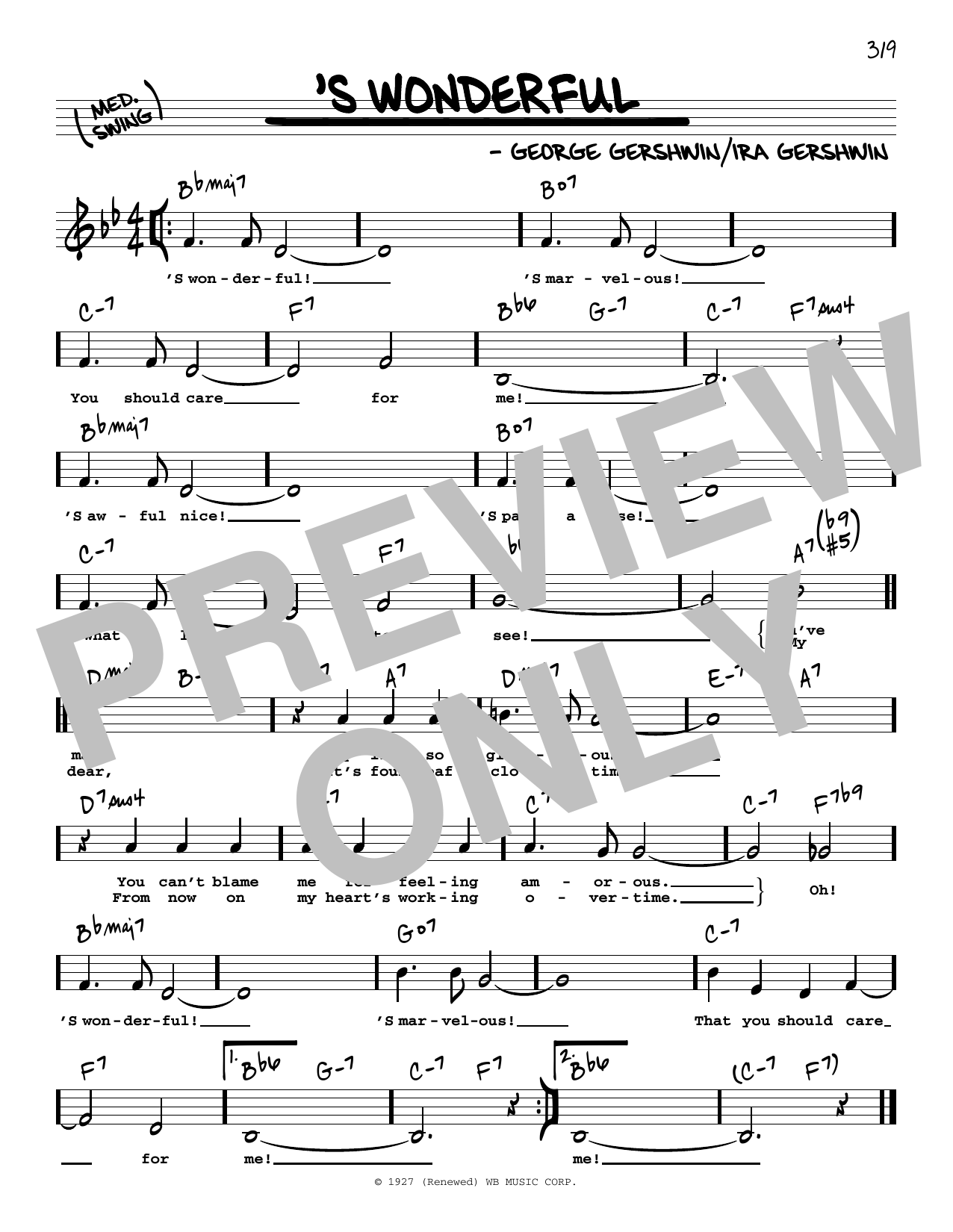 George Gershwin 'S Wonderful (Low Voice) sheet music notes and chords arranged for Real Book – Melody, Lyrics & Chords