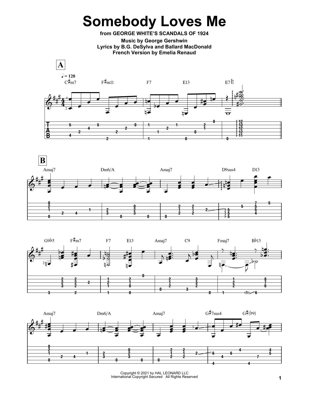 George Gershwin Somebody Loves Me (arr. Matt Otten) sheet music notes and chords arranged for Solo Guitar
