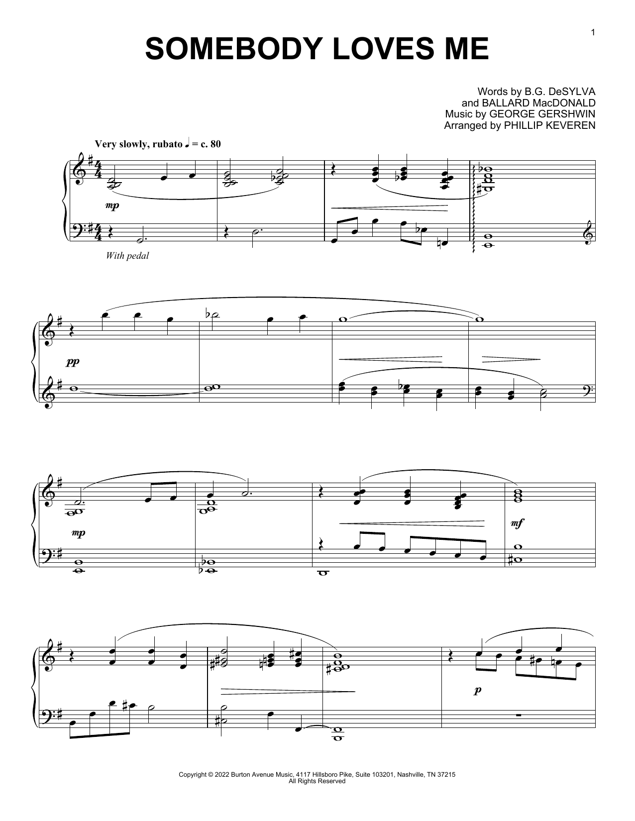 George Gershwin Somebody Loves Me (arr. Phillip Keveren) sheet music notes and chords arranged for Piano Solo