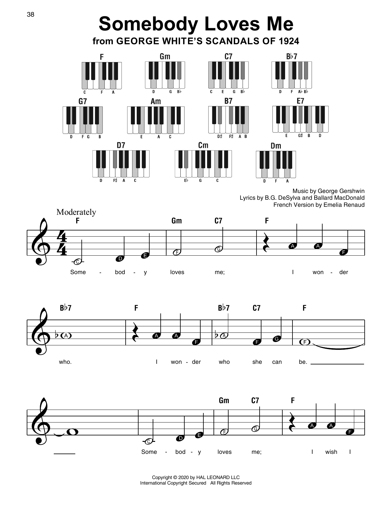 George Gershwin Somebody Loves Me (from George White's Scandals Of 1924) sheet music notes and chords arranged for Super Easy Piano